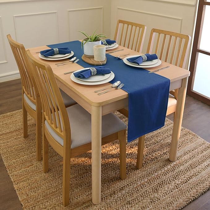 Encasa XO Table Runner 13"x48" Long | Cotton Canvas Fabric | Cobalt Solid Color | Machine Washable & Durable