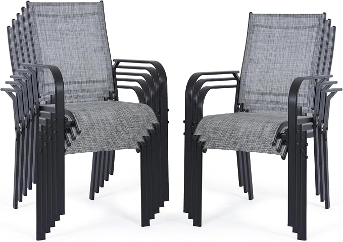 Patio Chairs Set of 8, Stackable Outdoor Dining Chairs, All Weather Breathable by WENTUM