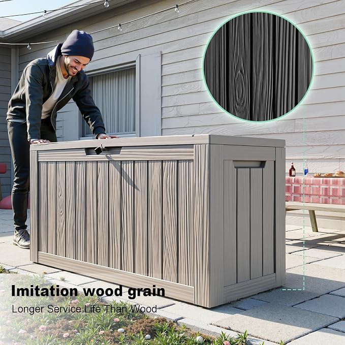 PatioZen 85 Gallon Deck Box Outdoor, Weatherproof Resin Patio Storage Box - Image 4