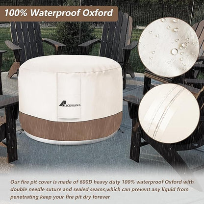 Fire Pit Cover for Solo Stove Bonfire,600D Tear-Resistant Heavy Duty Durable 100% Waterproof 20-22 Inch Smokeless Fire Pit Cover, Patio Weatherproof Gas Fire Pit, Beige 22"x16"