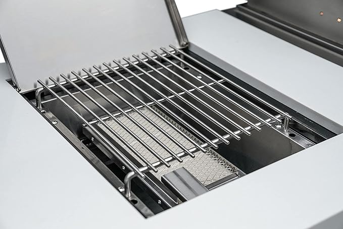 Mont Alpi MAi805-45 44-inch 6-Burner 115000 BTU 45 Degree Stainless Steel Gas Outdoor Kitchen Bar Barbecue Island Grill + Infrared Side & Rear Burners + Granite Countertops + Storage Drawers