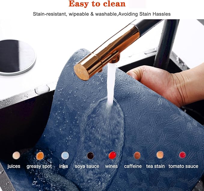 Vinyl Placemats Set of 12 Heat Resistant Easy Clean Non-Slip Place Mats for Dining Table. Faux Leather Waterproof Stain Resistant Wipeable Washable PU Table Mats(12, Blue)