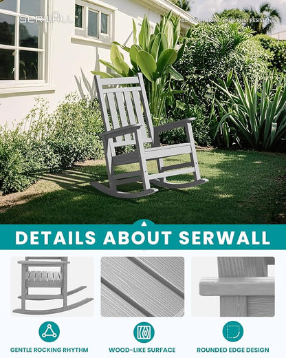 SERWALL Outdoor Rocking Chair Set of 4, Sliver Gray | 21.1" Widened Seat adds - Image 3
