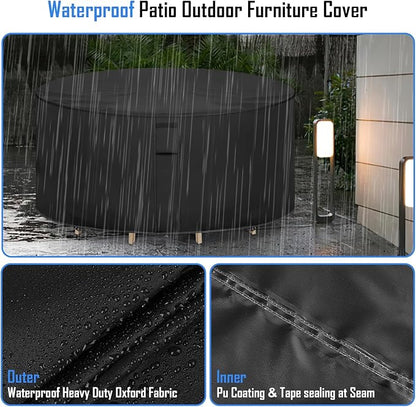 Round Patio Furniture Covers Waterproof, 64 Inch Outdoor HighRound Table Cover, Tall Bar Height Outside Table and Chairs Set Covers for Winter, Rainproof Fadeproof - 64" Dia x 36" H
