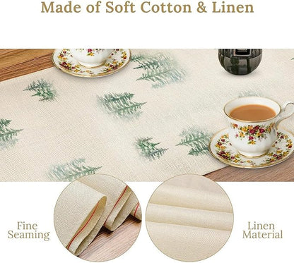 Forest Table Runner, Rustic Farmhouse Mountains Birds Pine Tree Woodland Jungle Cottage Country Coffee Table Center Decor for Home Kitchen Dining Patio Holiday Party Table Decorations, 13"x72" Inch