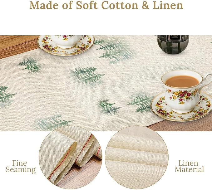 Forest Table Runner, Rustic Farmhouse Mountains Birds Pine Tree Woodland Jungle Cottage Country Coffee Table Center Decor for Home Kitchen Dining Patio Holiday Party Table Decorations, 13"x36" Inch