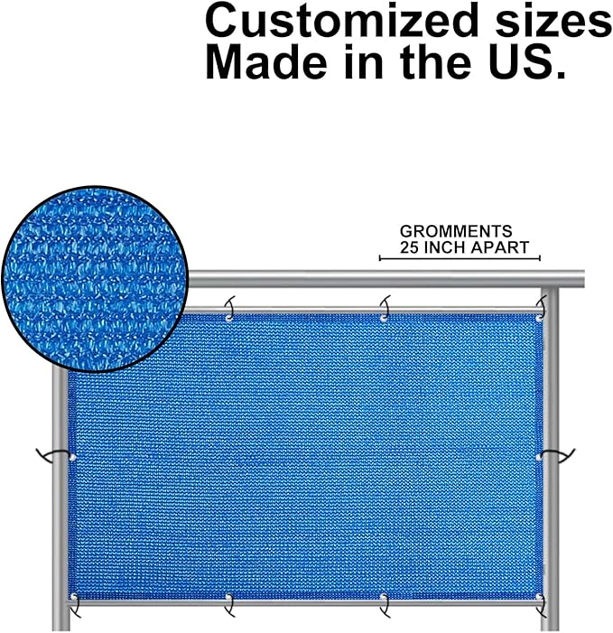 Eden's Decor Balcony Privacy Screen Cover Mesh Windscreen Weather-Resistant UV Protection for Backyard Deck, Patio, Balcony, Pool, Porch, Fence, Railing, Gardening (Blue,2'6"x 50')