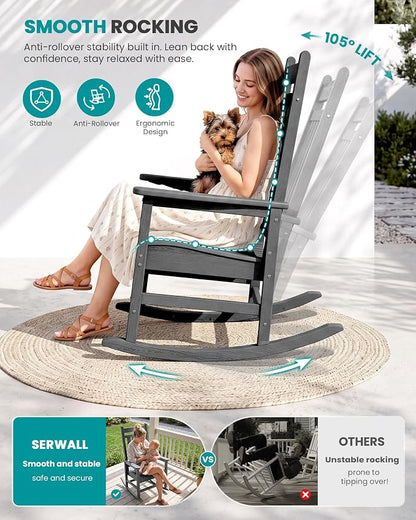 SERWALL Outdoor Rocking Chair Set of 2, Oversized Rocker - Image 3