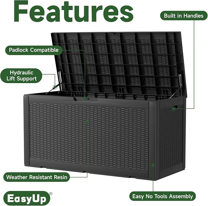 120 Gallon Outdoor Deck Box, Resin Waterproof Storage Box - Image 3