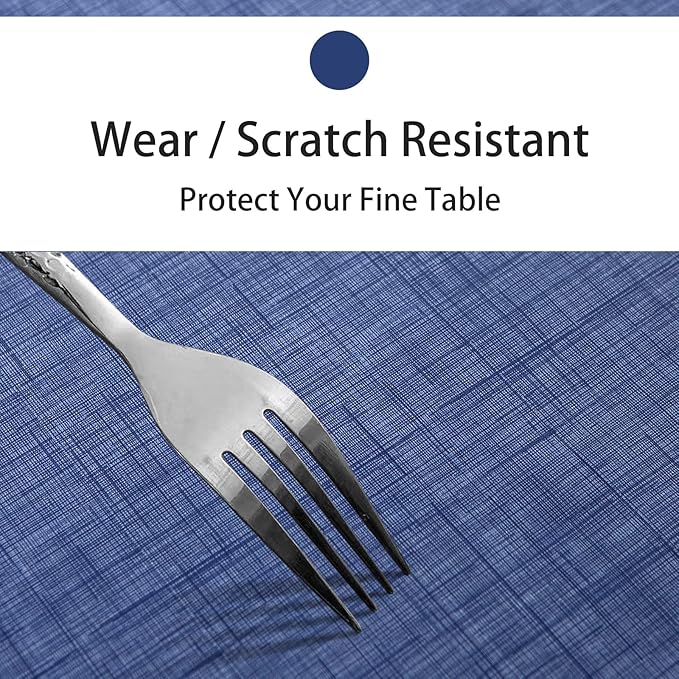 LIBERECOO Vinyl Tablecloth with Flannel Backing, Denim Blue, Waterproof, Stain-Resistant, Easy-Clean Table Cover for Dining, Kitchen, and Outdoor Use, 60" x 120" Rectangle