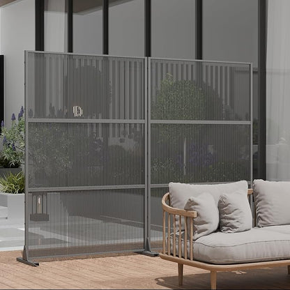 Casaphoria Metal Privacy Screen Outdoor, 72" H x 47" W Freestanding Decorative Privacy Screen for Patio Deck Balcony Garden with Stable Base, Black-Vertical Stripe