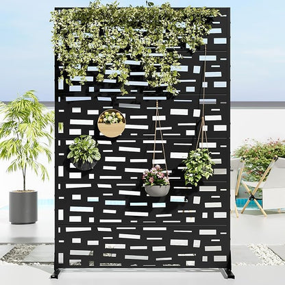 Casaphoria Metal Privacy Screen Outdoor, 72" H x 47" W Freestanding Decorative Privacy Screen for Patio Deck Balcony Garden with Stable Base, Black-Gerald