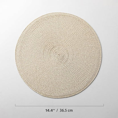 Round Placemats Set of 12 Plastic Woven Placemats Washable Wipeable Table Mats for Dining Table Heat Resistant Non-Slip Circle Place Mats (Beige-Brown)
