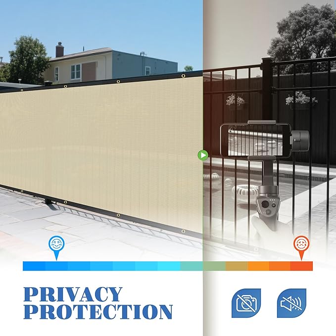 ECOOPTS 8'x81' Privacy Fence Screen Windscreen with Copper Grommets, Fit for Commercial Fence and Residential Garden Outdoor 90% UV Blockage, Cable Zip Ties Included (Beige)