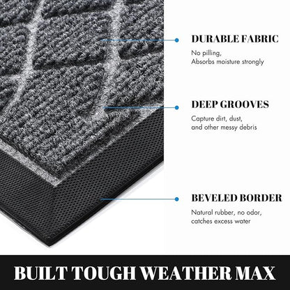Yimobra Large Door Mat 36x24, All-Season Waterproof Doormat Outdoor Entrance, Heavy Duty Non-Slip Outside Door Mat for Garage Patio Proch Entryway Indoor, Easy Clean, Black Gray