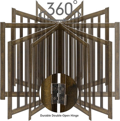LZRS 3-Panel Wooden Free Standing Foldable Dog Gate Indoor – 24" High,Step-Over Safety Pet Gate for Doorways, Stairs, Hallways, Indoor Dog Barrier for Small to Medium Dogs & Puppies, Walnut