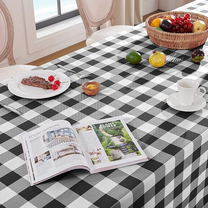 Softalker Gingham Checkered Tablecloth Rectangle - Outdoor Waterproof Buffalo Plaid Table Cloth, Stain Resistant Washable Table Cover for Picnic, Camping, Dining - Black and White, 60 x 102 Inch