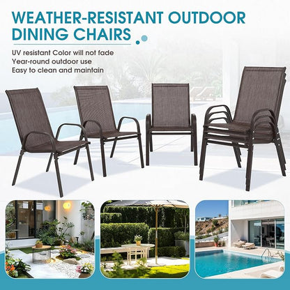 24.4" Wide Outdoor Stackable Chairs Set of 6 | Stacking Patio Chairs - Image 8