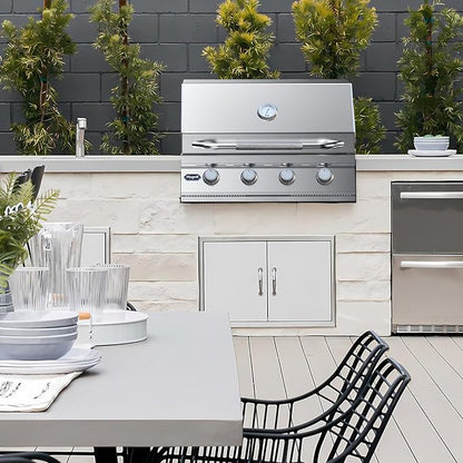 Hygrill 32-Inch Built In Grill, Stainless Steel 4-Burner Grill Head for Outdoor Kitchen, Natural Gas