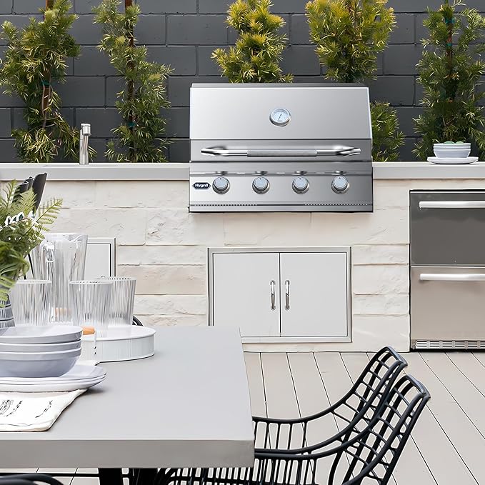 Hygrill 32-Inch Built In Grill, Stainless Steel 4-Burner Grill Head for Outdoor Kitchen, Liquid Propane