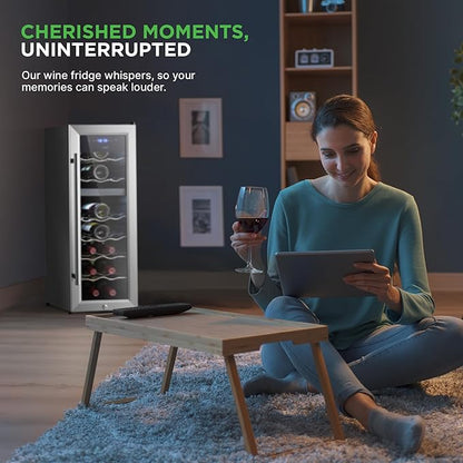 Nutrichef 18 Bottle Wine Fridge | Dual Zone Wine Chiller | Adjustable Temperature 41°F to 64°F | Ultra Quiet Operation | Wine Cooler For Home & Office | Free Standing 32x11x23 IN | Black