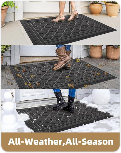 Color&Geometry Front Door Mat Outside Entrance, Heavy Duty Non Slip Low Profile Doormat for Entryway, Trap Dirt and Moisture Welcome Mats All-Weather, Easy Clean, Patio, Garage, 24"x48" Grey