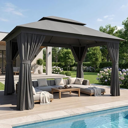 Aoxun 10x12FT Metal Frame Outdoor Gazebo, Dark Gray | UPF50+ Protection 50×50mm by Aoxun