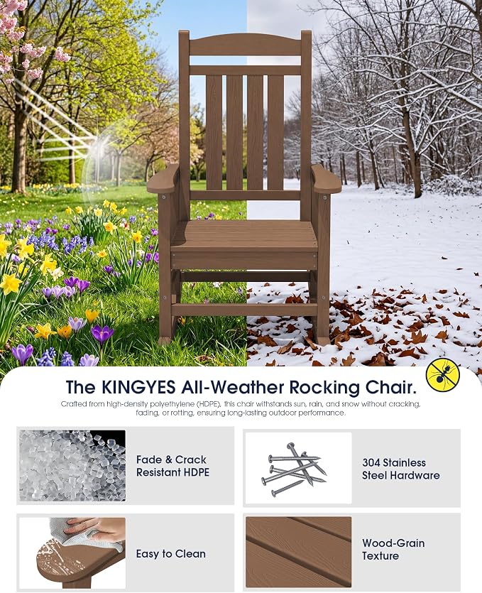Oversized Outdoor Rocking Chairs Set of 6, HDPE Porch Rocker - Image 5