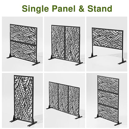 Casaphoria 72" H x 47" W Metal Outdoor Privacy Screen, Freestanding Decorative Divider for Patio, Deck, Balcony, and Garden with Stable Base, Black Spring