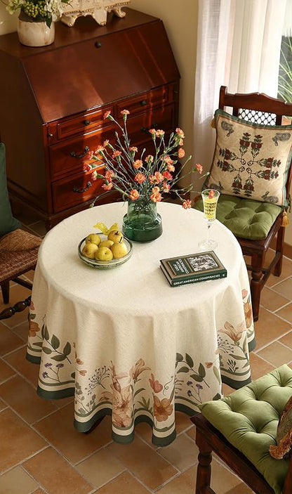 Designer French Round Tablecloth,Vintage Linen Shabby Chic Floral Colorfast Table Cloth,Decorative Table Cover for Kitchen,Dining,Tea Party,Home,Christmas,Diameter 67"-Manolya