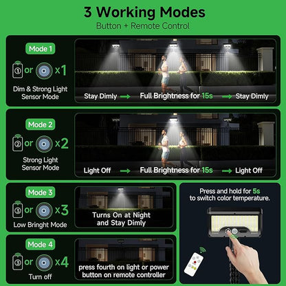 Solar Motion Sensor Outdoor Lights with Flexible Octopus Tripod, 600LM Lights with AC/DC Wired, IP65 Waterproof Adjustable Fixture Black for Camping Outside [4-Pack]