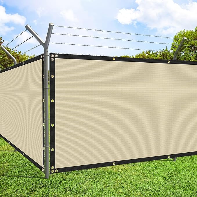ECOOPTS 8'x74' Privacy Fence Screen Windscreen with Copper Grommets, Fit for Commercial Fence and Residential Garden Outdoor 90% UV Blockage, Cable Zip Ties Included (Beige)