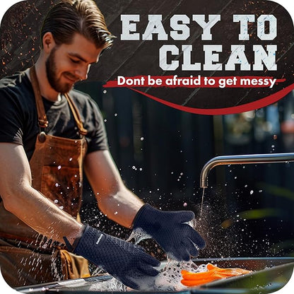 KITCHEN PERFECTION XL Silicone Smoker Oven Gloves-Extreme Heat Resistant BBQ Gloves-Handle Hot Food Right on Your Grill Fryer&Pit|Waterproof Grilling Cooking Baking Mitts|Superior Value Set+3 Bonuses