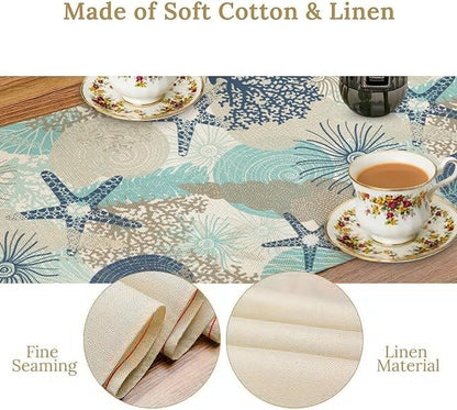 Marine Life Table Runner, Sea Underwater World Ocean Creature Table Runner for Dining Kitchen Party Holidays Home 13x36in