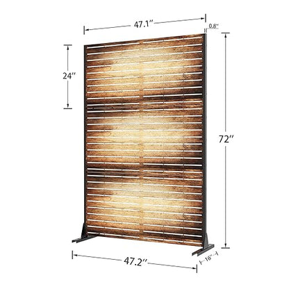 Casaphoria 72" H x 47" W Metal Outdoor Privacy Screen, Freestanding Decorative Divider for Patio, Deck, Balcony, and Garden with Stable Base, Wood Color