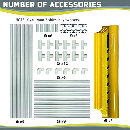 Safety Caution Barricade 3Panels Foldable Security Signs With PVC Tarp Removable Safety Barrier Wet Floor Guard Symbol Clear Printing Safety Fence(Yellow)