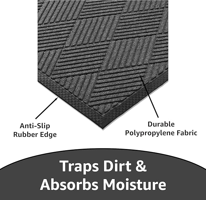 Ecomills Deluxe Diamond Entrance Door Mat, X-Large Heavy Duty Absorbent Rubber Rug, Charcoal, 3’ X 5’ feet