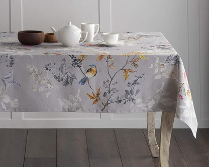 Maison d' Hermine Table Cloth Rectangle Table 100% Cotton 70 x 90 Inches Fall Tablecloth Reusable Everyday Use for Thanksgiving Christmas Decorations Dining Farmhouse Party (Equinoxe - Grey)