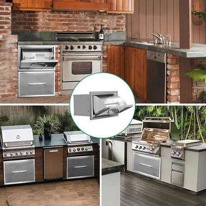 Outdoor Kitchen Drawers 16" W x 10" H x 10" D Stainless Steel Paper Towel Drawers with Ergonomic Handle for BBQ Island, Patio Grill Station & Outdoor Kitchen Cabinets