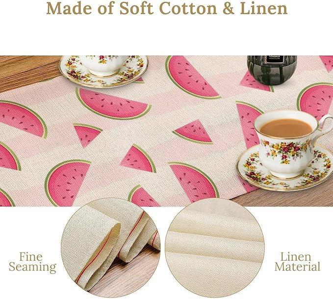 Fruits Table Runner, Tasty Summer Fruit Watermelon Stripes Fun Art Print Table Runner for Kitchen Dining Party Holiday Home 13x60in