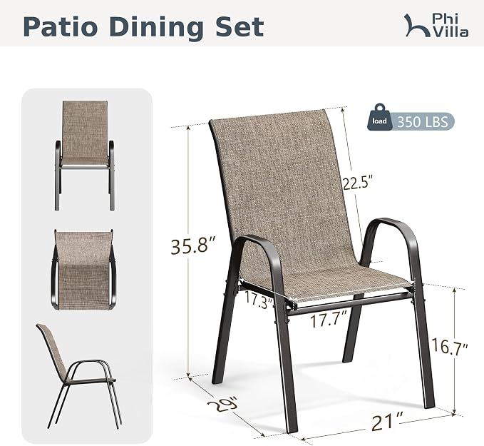 PHI VILLA Outdoor Stackable Dining Chair Set of 6, Textilene Mesh & Metal | - Image 9