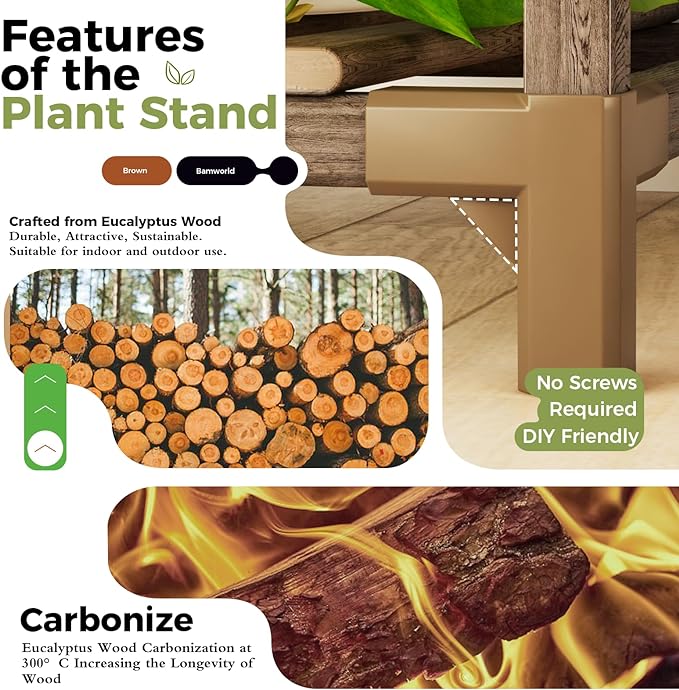 Bamworld Plant Stand Indoor Hanging Plant Shelf Outdoor Large Plant Rack | - Image 6