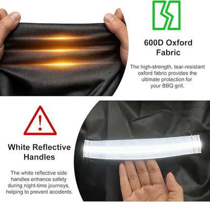 Grill Cover for CharBroil Bistro Pro Electric Grill Griddle,Heavy-Duty 600D Waterproof BBQ Griddle Cover with White Reflective Handles for Char-Broil Models 25302145 25302146