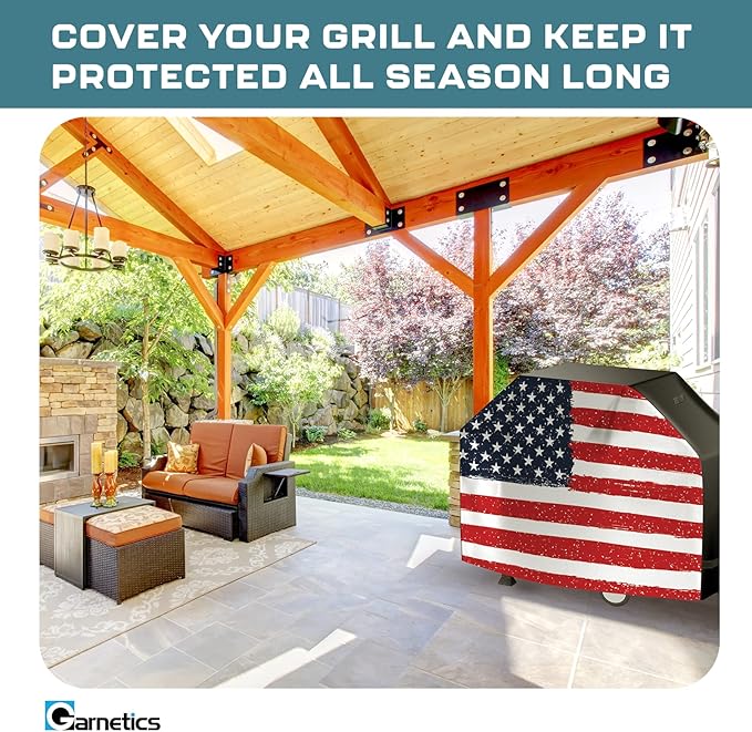 US Flag 72 Inch Waterproof BBQ Grill Cover - Small to Large Universal Heavy Duty