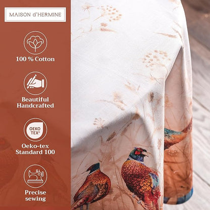 Maison d' Hermine Table Cloth Round Table 100% Cotton 69 Inches Fall Tablecloth Reusable Everyday Use for Thanksgiving Christmas Decorations Dining Farmhouse Party (Faisan D'Automne)