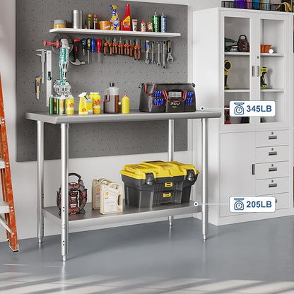 HARDURA All Stainless Steel Table 24X48 Inches Metal Table Commercial Kitchen Prep Table with Adjustable Undershelf NSF for Prep