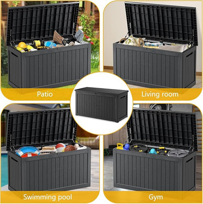 270 Gallon Deck Box, Resin Outdoor Indoor Waterproof Storage Box, Lockable Storage Box With Handle for Patio Furniture - Garden Tools - Swimming Pool Tools UV Resistant, Black