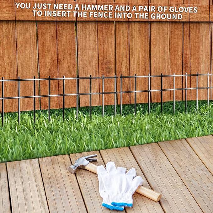 Adavin Animal Barrier Fence, 45 Pack 20 in(L) X10 in(H) No Dig Fencing for Dog Rabbits, Rustproof Metal Garden Border Fence, Ground Stakes Fences for Outdoor, Yard, Patio. Total 75 Ft, Black