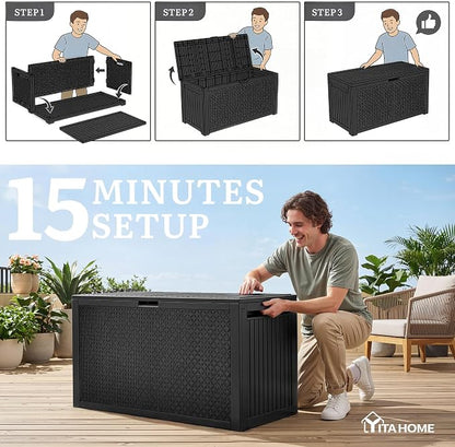 YITAHOME 95 Gallon Large Outdoor Deck Box | Lockable Waterproof Resin Storage - Image 8