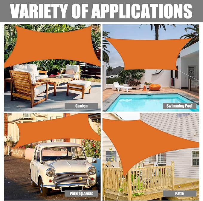Neween Shade Sails, Waterproof Sun Shade Sail Rectangle UV Block Canopy Sun - Image 6